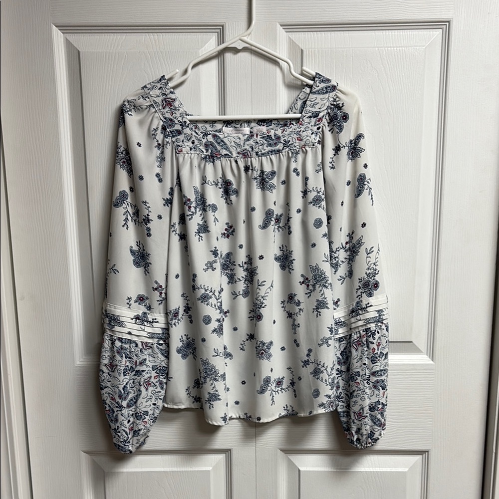 LC Lauren Conrad Cream Smocked Long Sleeve Blouse